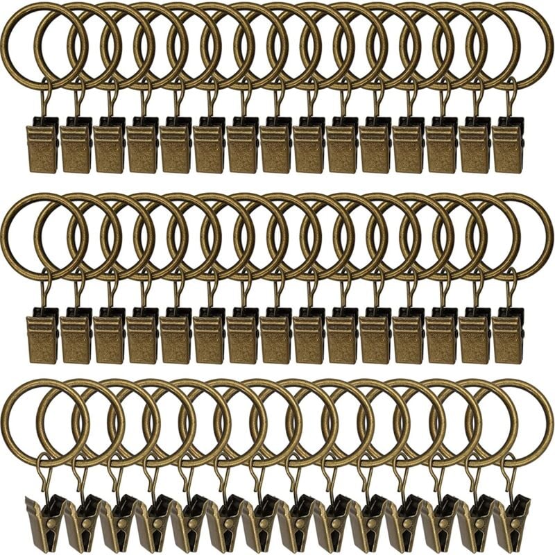 foto del prodotto cyslmuk 30 pezzi anelli per tende con clip, anelli per tende in acciaio inossidabile antiruggine, ganci per tende in metallo, anelli per aste per