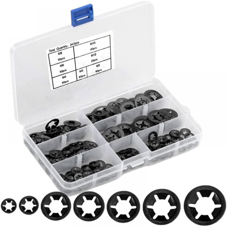 foto del prodotto cyslmuk 340 pezzi m3 m4 m5 m6 m8 m10 m12 rondelle di sicurezza con scatola starlock rondelle di serraggio con denti interni assortimento di