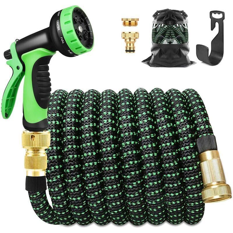 foto del prodotto cyslmuk 3x 30m 100ft tubo flessibile telescopico per l acqua, 9 funzioni tubo flessibile per giardino con pistola ad alta pressione, accessori in