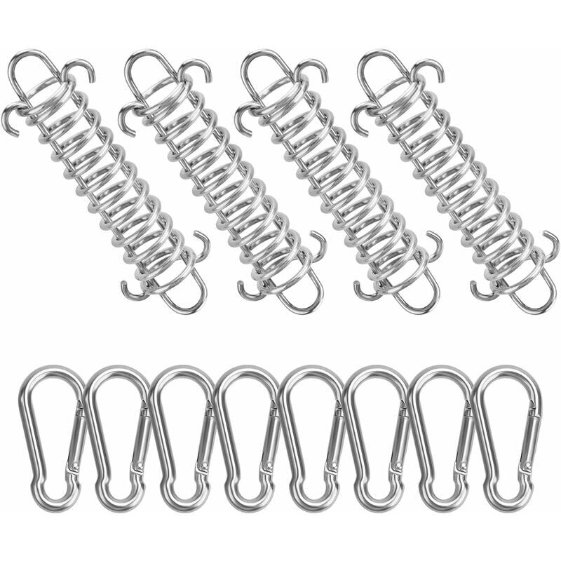 foto del prodotto cyslmuk 4 molle per vela ombreggiante e 8 piccoli moschettoni, molle per fibbia di fissaggio della vela ombreggiante