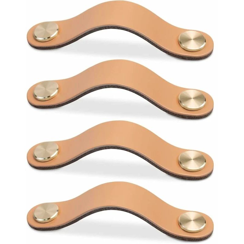 foto del prodotto cyslmuk 4 pezzi beige, 128 mm pomelli per mobili in pelle, pomelli per porte di armadi, pomelli per cassetti in pelle, pomelli per mobili vintage