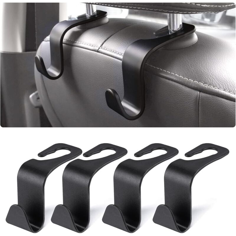 foto del prodotto cyslmuk 4 pezzi ganci poggiatesta auto, ganci schienale sedile, ganci portaoggetti auto, per borse borse cappotti borse della spesa nero 