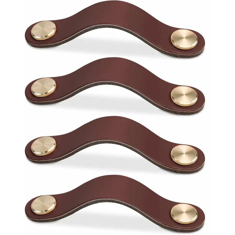 foto del prodotto cyslmuk 4 pezzi marrone scuro, 96 mm maniglia per mobili in pelle, pomello per porta di armadio, pomello per cassetto in pelle, maniglia per