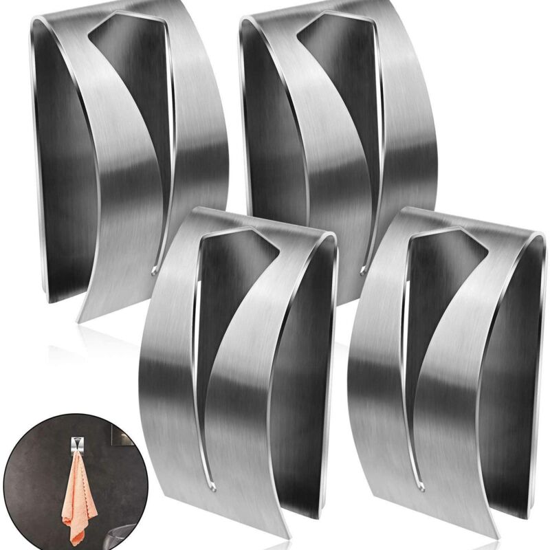 foto del prodotto cyslmuk 4 pezzi portasciugamani da cucina autoadesivo, gancio per strofinacci da cucina in acciaio inox, portasciugamani da parete senza foratura,