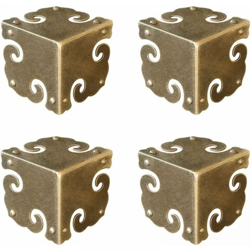 foto del prodotto cyslmuk 4 pezzi protezioni angolari in ottone puro vintage per scrivania portagioie regalo a tre lati bronzo antico 