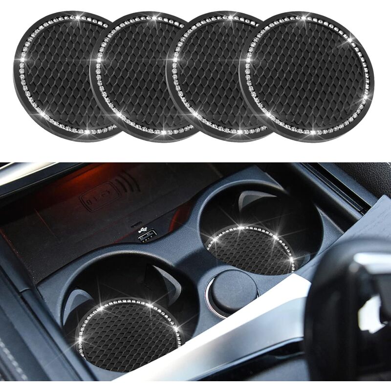 foto del prodotto cyslmuk 4 pezzi sottobicchieri per auto con strass antiscivolo in silicone portabicchieri per accessori interni auto nero 