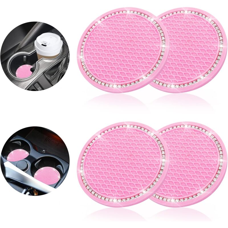 foto del prodotto cyslmuk 4 pezzi sottobicchieri per auto con strass antiscivolo in silicone portabicchieri per accessori interni auto rosa 