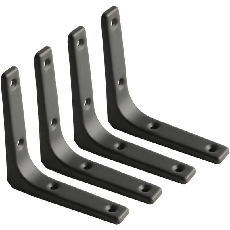 foto del prodotto cyslmuk 4 pezzi staffa per mensola a muro, staffa in metallo nero opaco, supporto per mensola in metallo per arredamento cucina, staffa resistente,