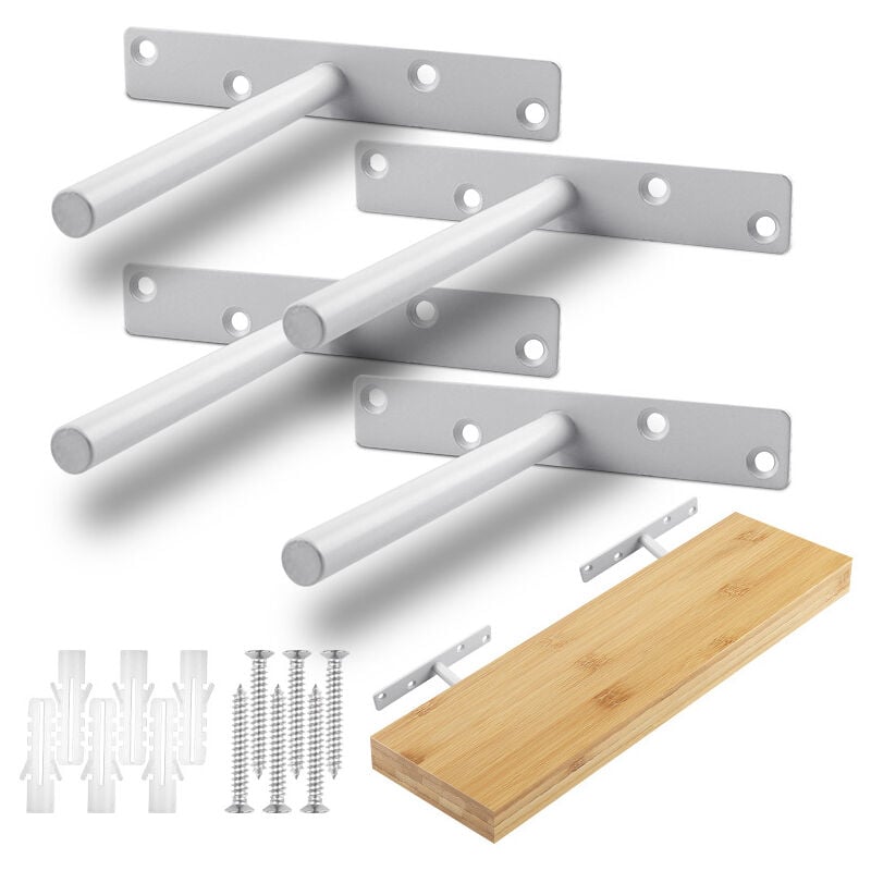 foto del prodotto cyslmuk 4 pezzi supporto per mensola invisibile, supporto per mensola in ferro, staffa per mensola a muro resistente, bianco