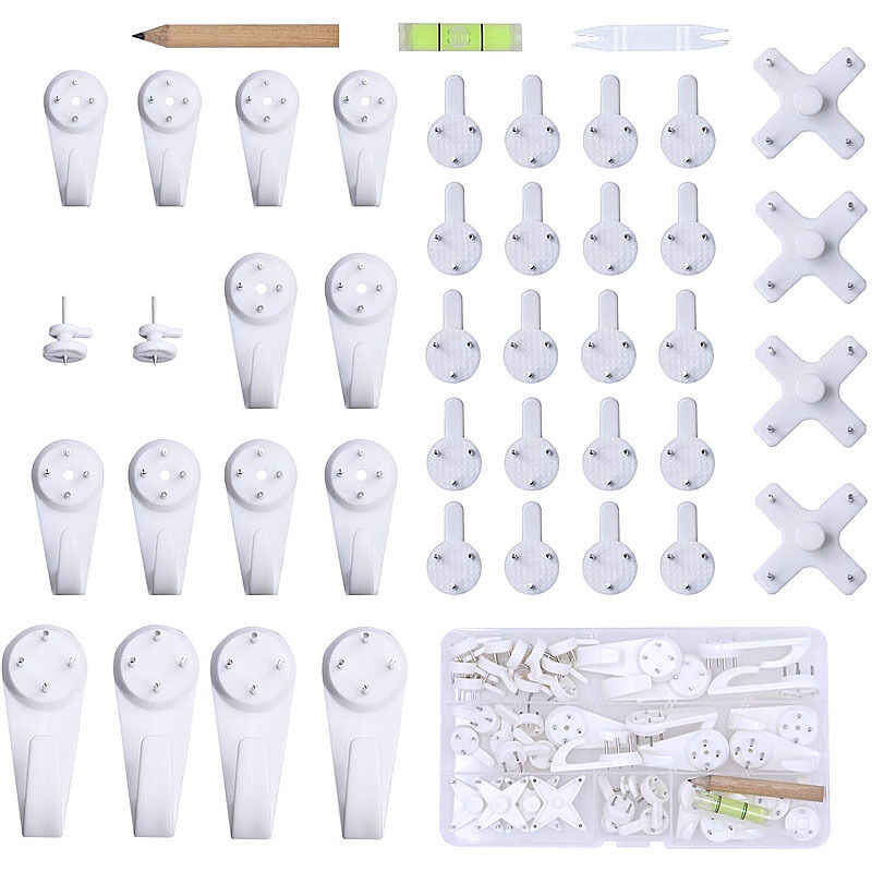 foto del prodotto cyslmuk 43 ganci per quadri senza foratura, montaggio a parete bianco senza foratura, gancio in plastica per appendere quadri, cornice per foto,