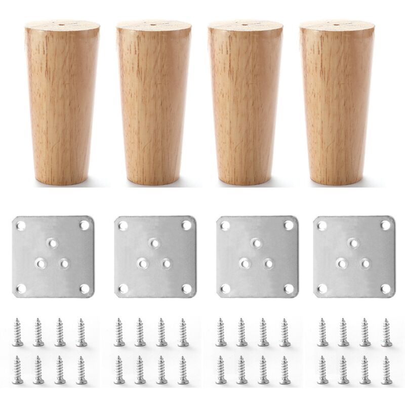 foto del prodotto cyslmuk 4x gambe per mobili in legno massello da 10 cm con piastra di montaggio e viti per divano, tv, letto, tavolo da pranzo