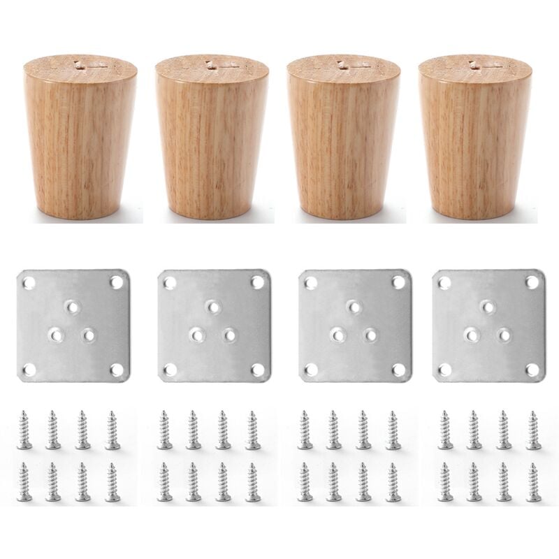 foto del prodotto cyslmuk 4x gambe per mobili in legno massello da 6 cm con piastra di montaggio e viti per divano, tv, letto, tavolo da pranzo