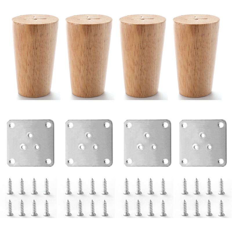 foto del prodotto cyslmuk 4x gambe per mobili in legno massello da 8 cm con piastra di montaggio e viti per divano, tv, letto, tavolo da pranzo