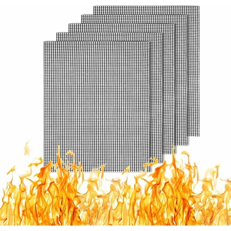 foto del prodotto cyslmuk 5 pezzi tappetini per barbecue antiaderenti tappetini per barbecue riutilizzabili tappetini per barbecue resistenti in rete per barbecue