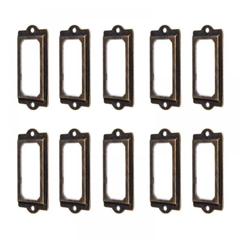 foto del prodotto cyslmuk 50 pezzi porta etichette 70 x 33 mm porta etichette in metallo bronzo vintage porta carte libreria cassetto armadio