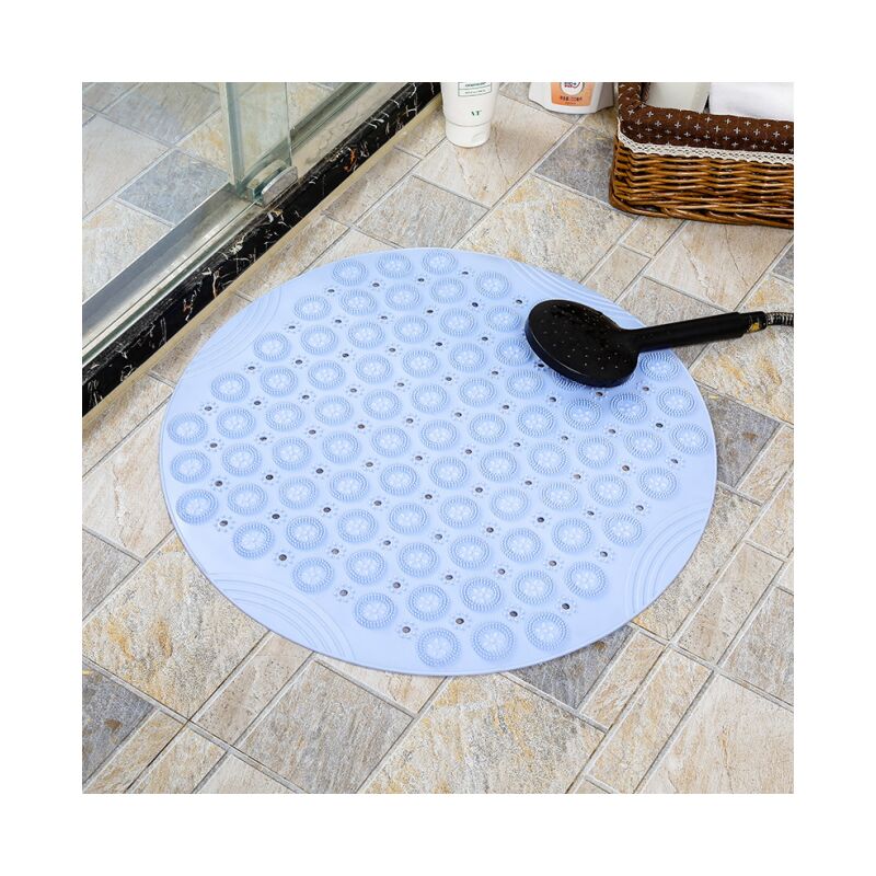 foto del prodotto cyslmuk 55x55cm, tappetino da bagno rotondo in pvc blu per massaggi, tappetino da doccia antiscivolo, antibatterico, lavabile in lavatrice, con