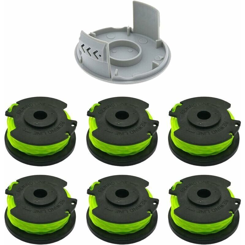 foto del prodotto cyslmuk 6 bobine 1 tappo bobina di ricambio ryobi rac142 per spazzola da 36 v, accessori per tosaerba, bobina di ricambio per rlt36b33 e