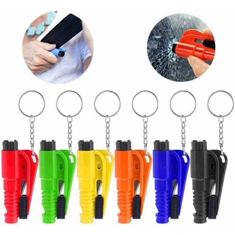 foto del prodotto cyslmuk 6 pezzi 3 in 1 portachiavi rompivetro per auto multifunzione, strumento salvavita, strumento di emergenza con rompivetro e taglierino per
