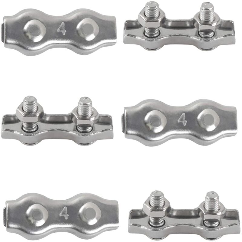 foto del prodotto cyslmuk - 6 pezzi m4 duplex cable clips 304 morsetti per cavi in acciaio inossidabile duplex cable clips per stendibiancheria in fune metallica