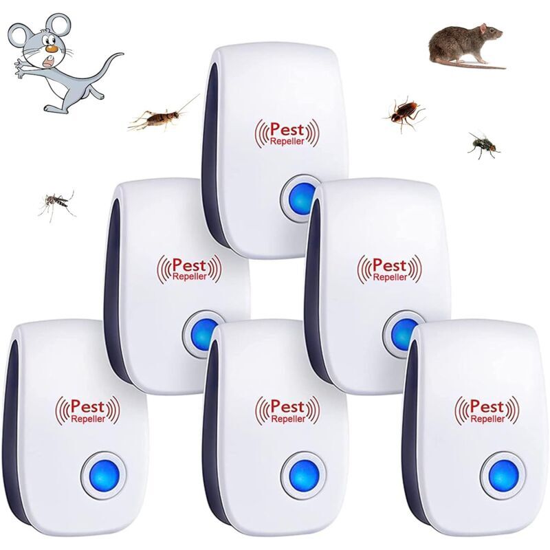 foto del prodotto cyslmuk 6 pezzi repellente per parassiti ad ultrasuoni per interni anti zanzare topi scarafaggi roditori formiche ragni insetti dispositivo loy