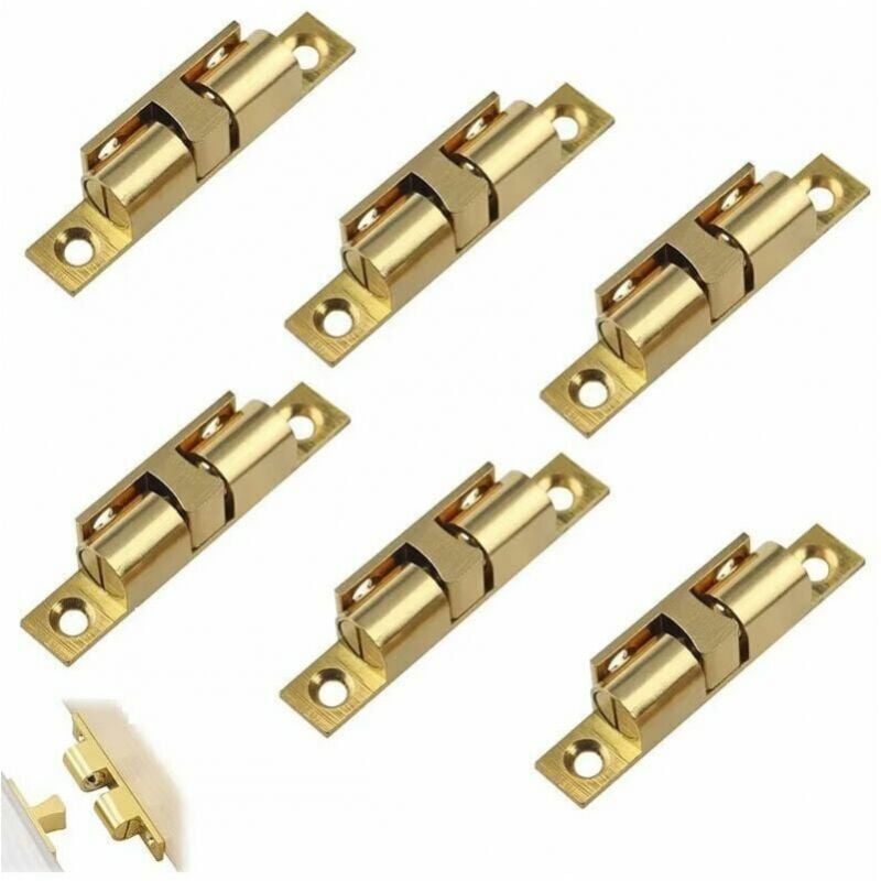 foto del prodotto cyslmuk 6 serrature a doppia sfera in ottone con viti, serrature per porte, chiavistelli in ottone per porte, serrature a doppio rullo per porte di
