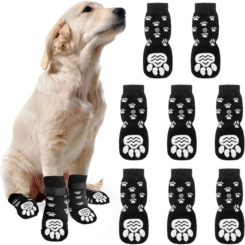 foto del prodotto cyslmuk 8 pezzi calzini per cani, protezione per zampe di cane, protezione morbida per animali domestici, migliora la presa del cane m 