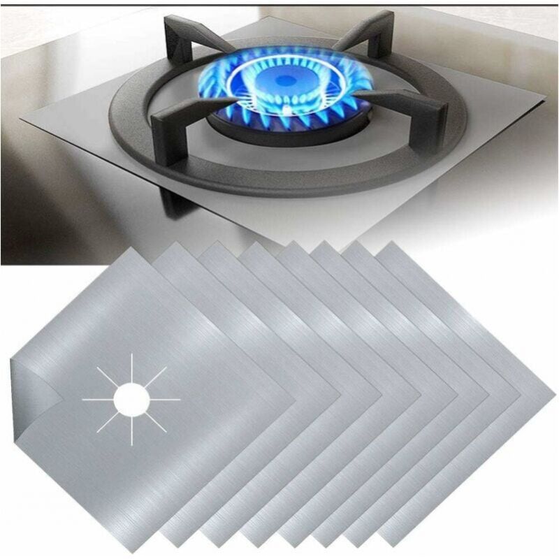 foto del prodotto cyslmuk 8 pezzi protezione per fornello a gas in teflon argentato, protezione per fornello a gas, protezione per bruciatore a gas, anticorrosione,