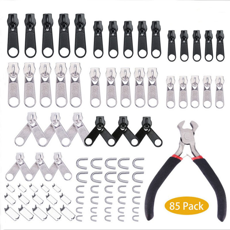 foto del prodotto cyslmuk 85 pezzi di cursori per cerniere di ricambio, kit di riparazione cerniere con mini pinze, sostituzione cerniere per abbigliamento, borse,