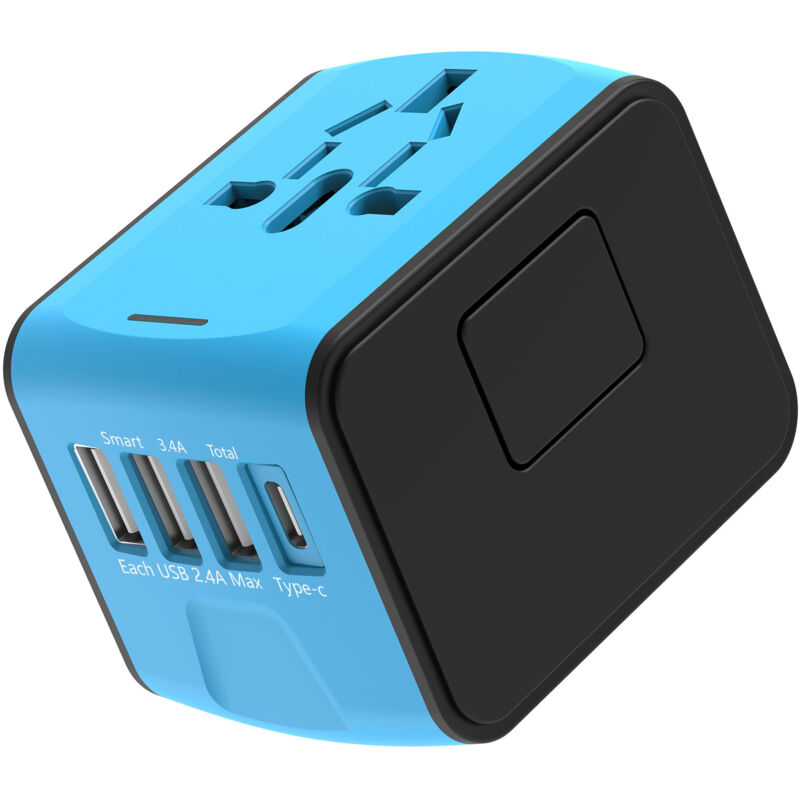 foto del prodotto cyslmuk adattatore da viaggio, 3 usb con spina universale di tipo c, supporto di ricarica multifunzione per stati uniti, ue, regno unito e australia