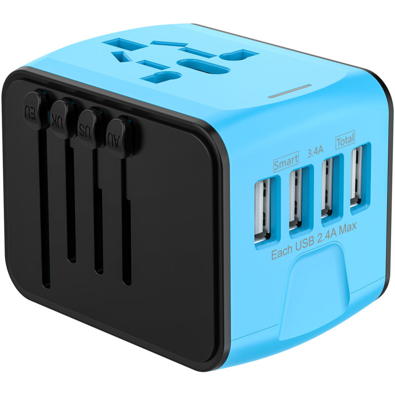 foto del prodotto cyslmuk adattatore da viaggio, adattatore universale con 4 porte usb e presa ca, adattatore da francia a usa, regno unito, germania, thailandia,