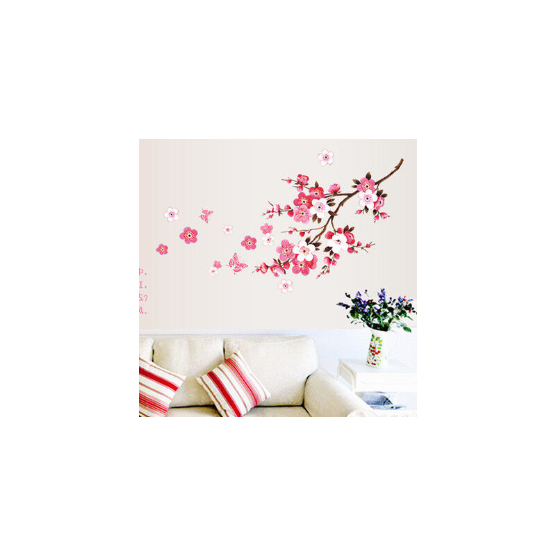 foto del prodotto cyslmuk adesivi murali con fiori di ciliegio e farfalle rosa e rosse, rami di fiori di ciliegio, adesivi per alberi, soggiorno, camera da letto,