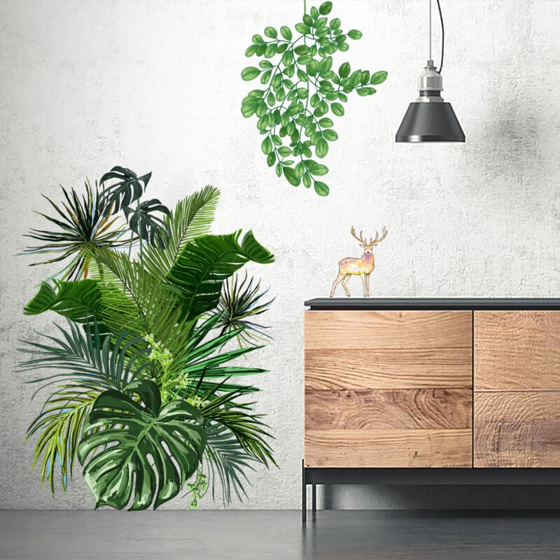 foto del prodotto cyslmuk - adesivo da parete verde fai da te, pianta tropicale, foglia di palma, adesivi murali impermeabili rimovibili per porte da camera, pareti, finestre, soggiorno, decorazione