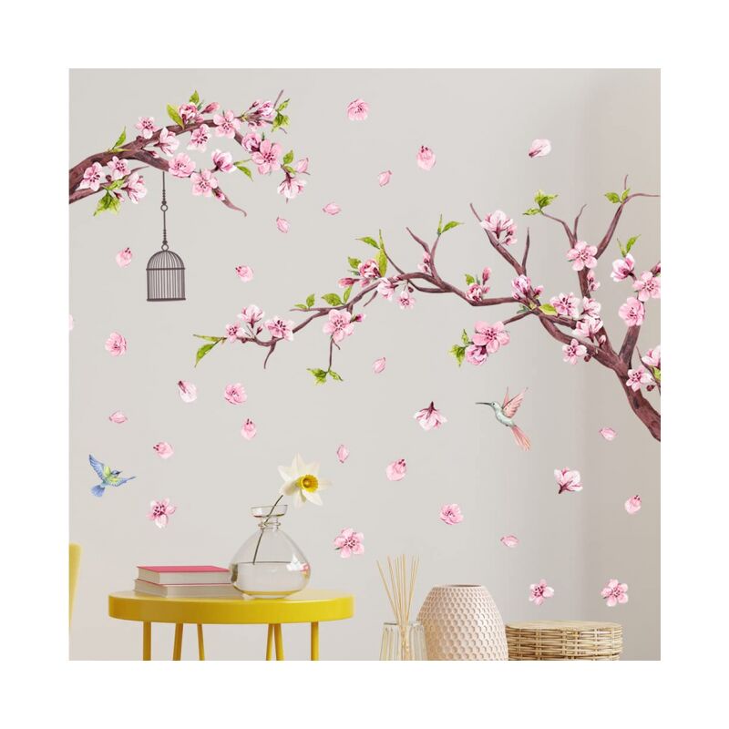 foto del prodotto cyslmuk adesivo murale colibr su ramo, adesivo murale uccello volante, rimovibile fai da te, decorazione murale per cameretta bambini, cameretta