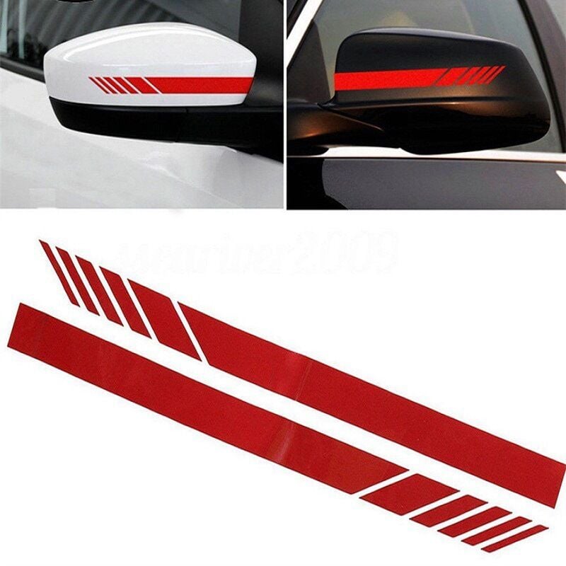 foto del prodotto cyslmuk adesivo per specchietto retrovisore auto 14x3cm con strisce, confezione da 4 rosso 