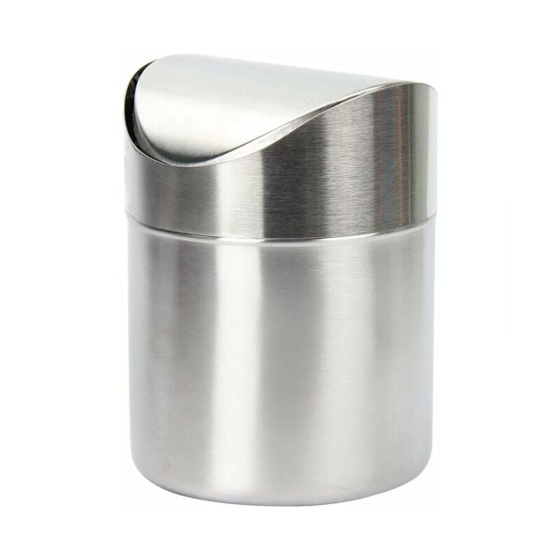foto del prodotto cyslmuk argento mini cestino in acciaio inox con coperchio basculante pratico per ufficio tavolo auto camera da letto