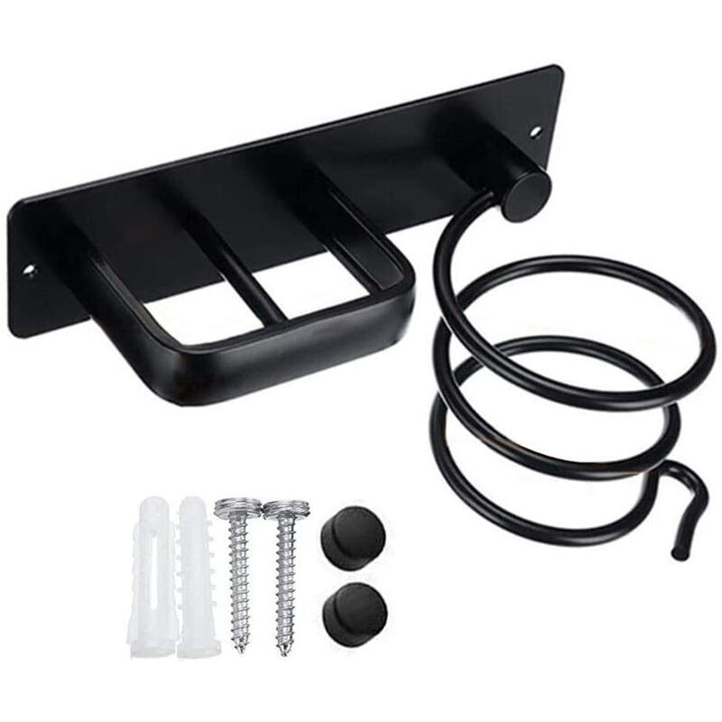 foto del prodotto cyslmuk asciugacapelli da bagno a parete in alluminio spaziale per piastra per capelli, supporto per riporre gli accessori da bagno, nero