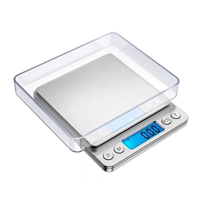 foto del prodotto cyslmuk bilancia di precisione in argento, 500 g 0,01 g, bilancia di precisione 0,01 g, bilancia da cucina con funzione di tara e conteggio,