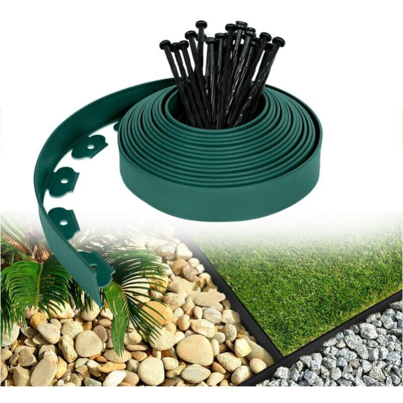 foto del prodotto cyslmuk bordatura flessibile in plastica per prato, bordatura per giardino, separazione erba e pietre, con 30 chiodi di fissaggio, 10 m di