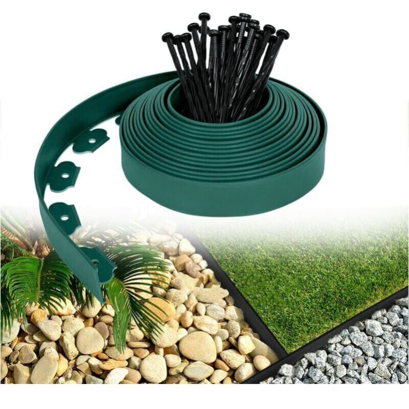 foto del prodotto cyslmuk bordatura flessibile in plastica per prato, bordatura per giardino, separazione erba e pietre, con 30 chiodi di fissaggio, lunghezza 10 m,