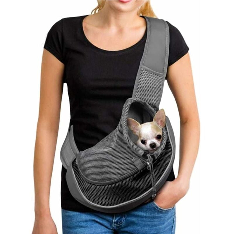 foto del prodotto cyslmuk borsa a tracolla per animali domestici in rete traspirante per cani, gatti, cuccioli, borsa a tracolla per animali domestici, tracolla