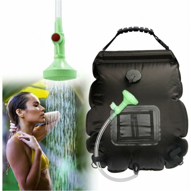 foto del prodotto cyslmuk borsa doccia portatile solare nera, borsa per l acqua pieghevole da esterno da 20 litri con soffione doccia commutabile, scaldabagno solare