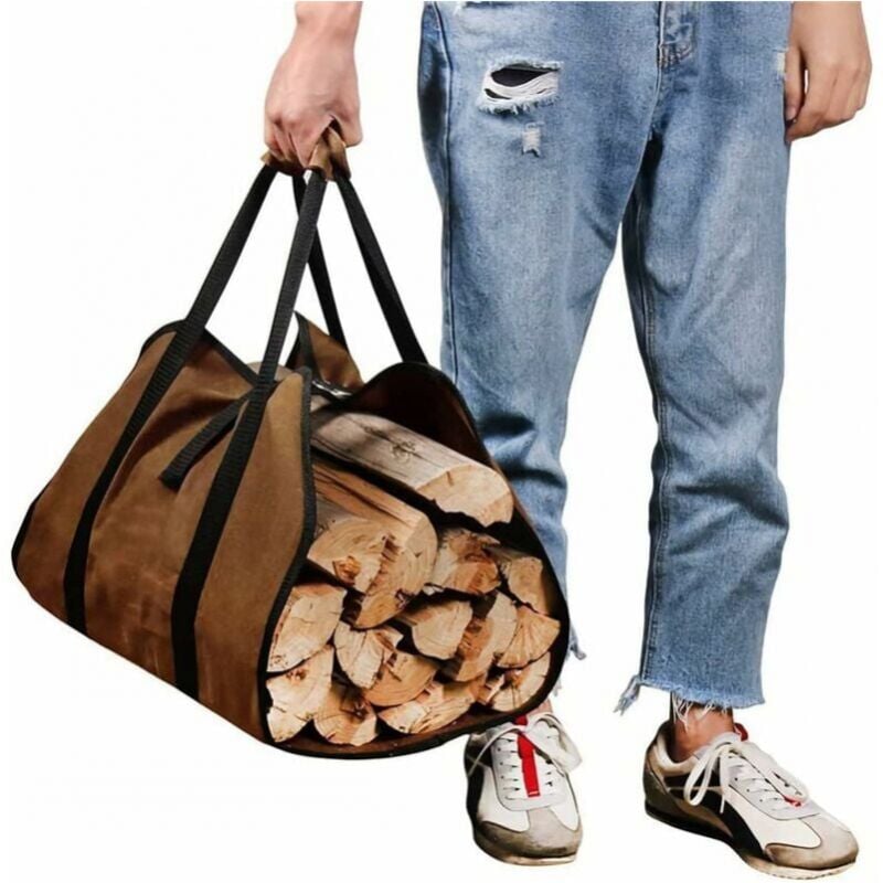 foto del prodotto cyslmuk borsa per legna da ardere marrone da 46x98 cm, borsa per legna da ardere in tela, accessorio pieghevole per camino, ideale per stufe a