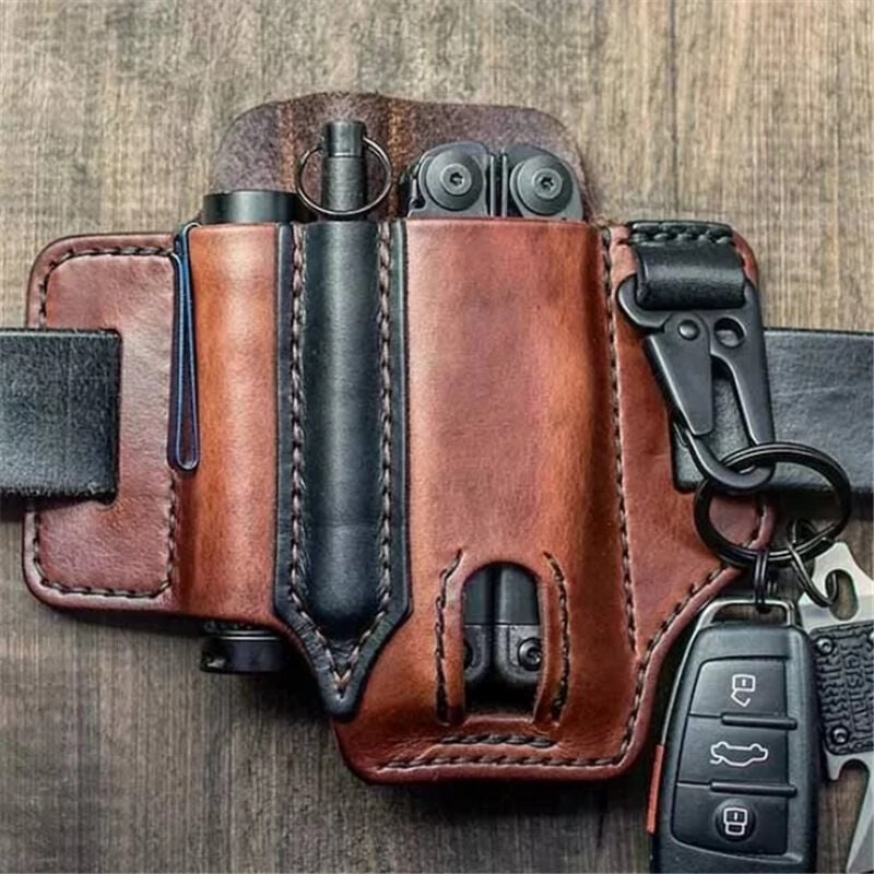 foto del prodotto cyslmuk borsa portautensili da cintura, borsa multifunzione da cintura, marsupio da cintura, marsupio multiuso edc con portachiavi marrone