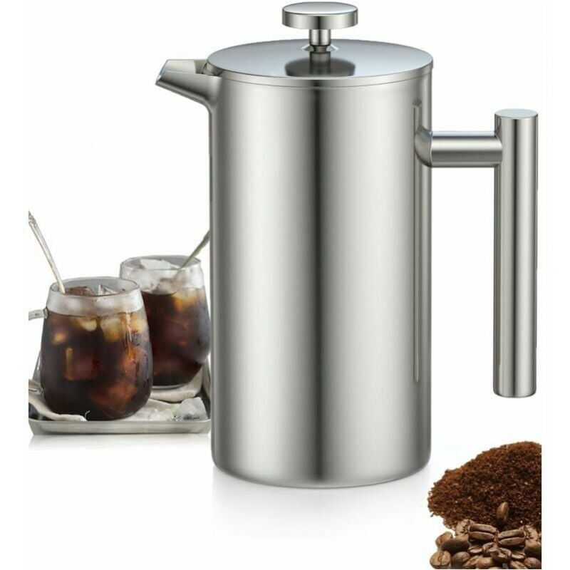 foto del prodotto cyslmuk caffettiera a pressa francese in acciaio inossidabile da 1 litro, pressa francese con triplo filtro, pressa francese con funzione di