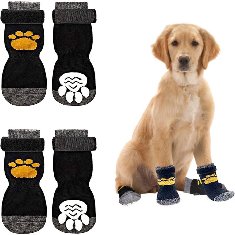 foto del prodotto cyslmuk calzini per cani, 2 paia di calzini antiscivolo regolabili per cani, accessori tessili per cani di piccola e media taglia, gatti e cuccioli