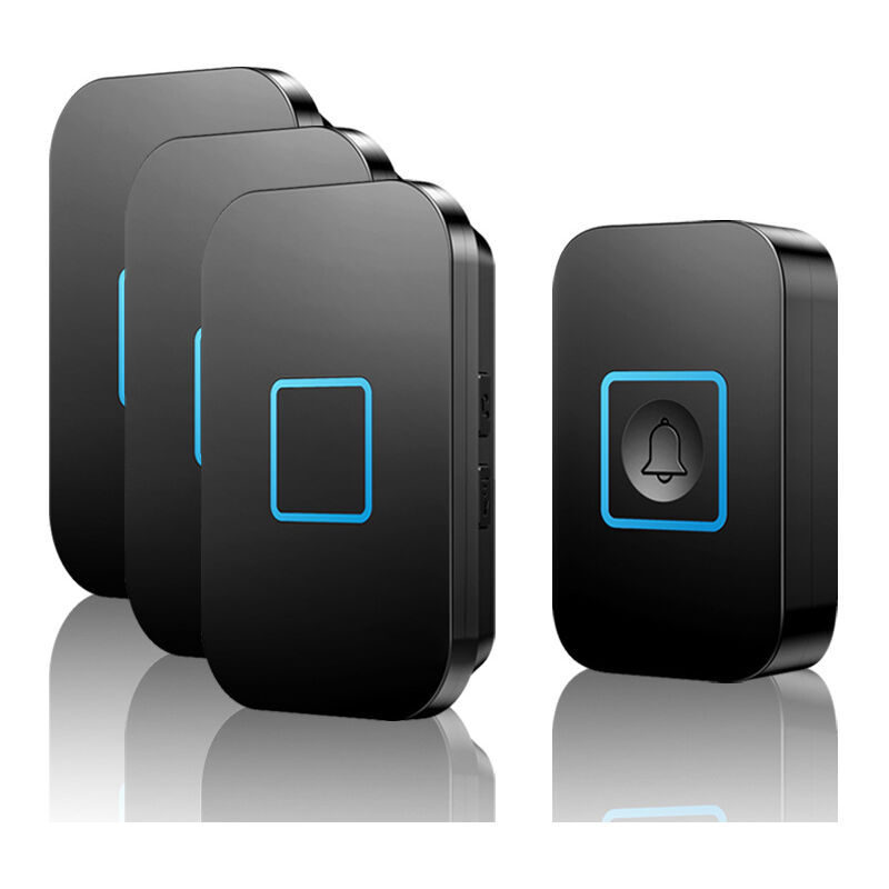 foto del prodotto cyslmuk campanello wireless nero, portata 400 m, campanello da ingresso esterno impermeabile ip55 con 3 ricevitori plug in, 60 melodie, 5 livelli