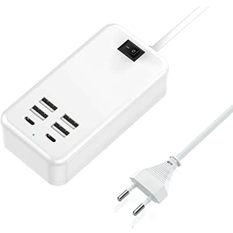foto del prodotto cyslmuk caricabatterie usb c, caricabatteria usb a 6 porte, 2 porte usb c 4 porte usb a, caricabatteria multi usb.