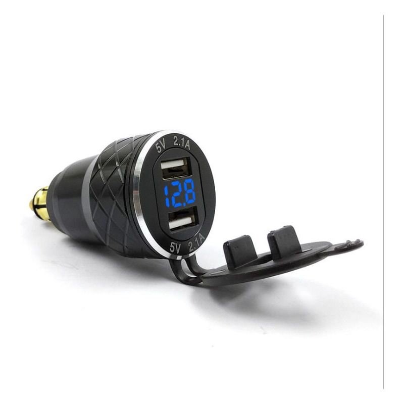 foto del prodotto cyslmuk caricabatterie usb per cellulare per motocicletta, spina ue per bmw ducati, caricabatteria per auto con display di tensione in metallo,blu