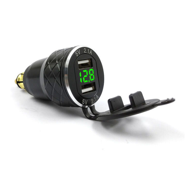 foto del prodotto cyslmuk caricabatterie usb per cellulare per motocicletta, spina ue per bmw ducati, caricabatteria per auto con display di tensione in metallo,verde