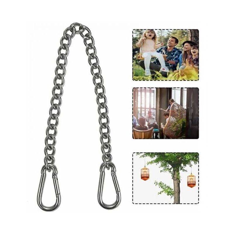 foto del prodotto cyslmuk catena per sedia sospesa, catena con due moschettoni, ganci per altalena, catena per sedia sospesa in acciaio inossidabile da 66 cm con due